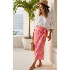 Talbot's Pink Orange Tropical Sarong‎ Wrap Skirt Size 10 Petite